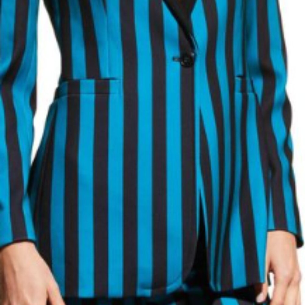 Alice + Olivia Breann Striped Long Fitted Blazer in Blue Black Size 6